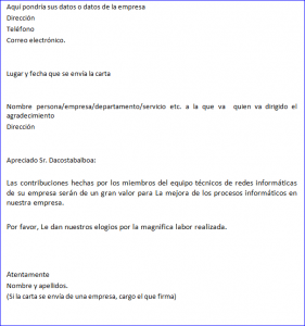 Carta agradecimiento